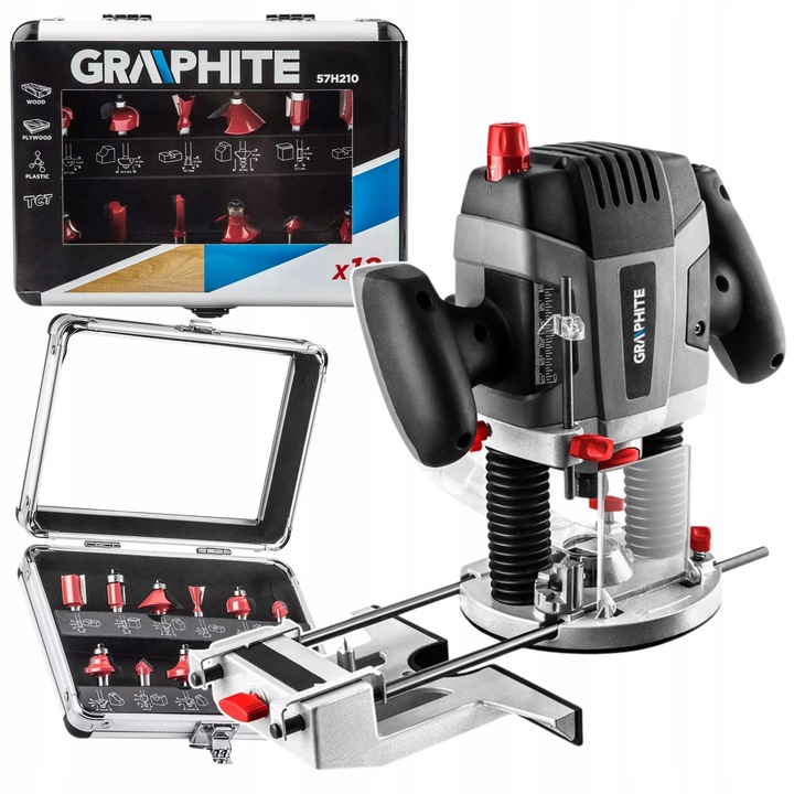 Фреза Graphite 1300W, комплект от 12 фрези, куфар за съхранение
