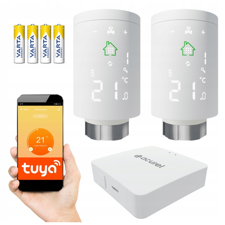 Комплект 2x SMART Термостат с Bramka Zigbee 3.0 Tuya WIFI, Бял