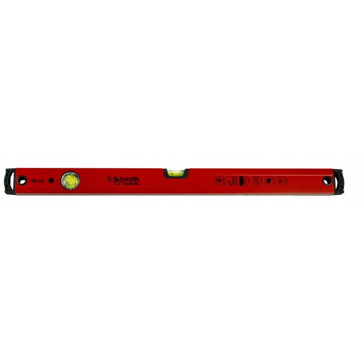 Vízmérték gumivégekkel, 60 cm, Schmith, alumínium szerkezet, korrózióálló