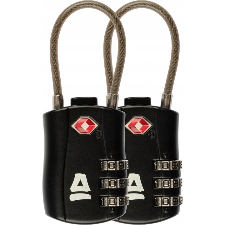 Set 2 lacate bagaj Abbey Camp, cod cifrat TSA, negru, 3x8x1cm