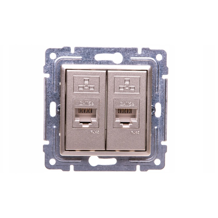 Контакт KOS VENA 2xRJ45 cat.5e, сатен, тънък монтаж, 515067