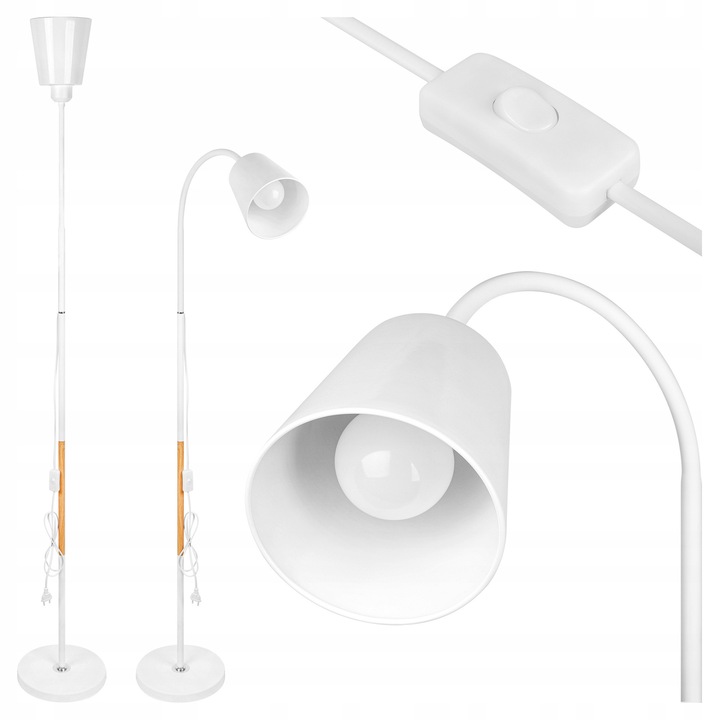 Lampa Stojaca LED Koko, 145cm, alb + lemn, E27, reglabila, pentru citit