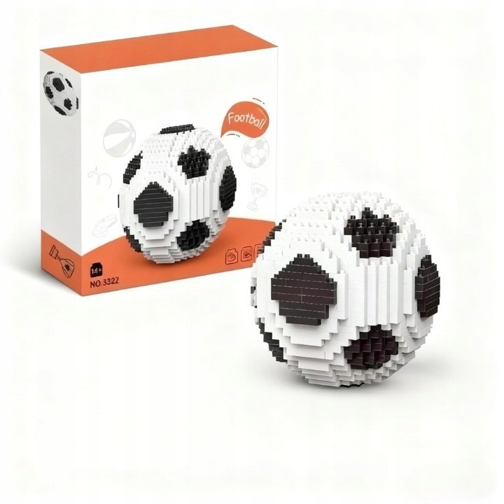 Set de constructie 3D, 864 piese, model minge de fotbal, culori clasice, 9,5x9,5x9,5cm