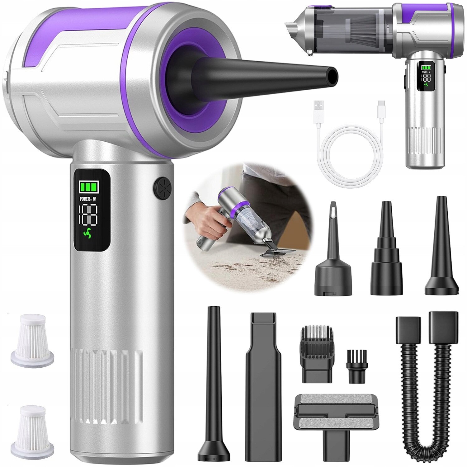 Aspirator fara fir, 15KPA, 3 viteze, 80000 RPM, LCD