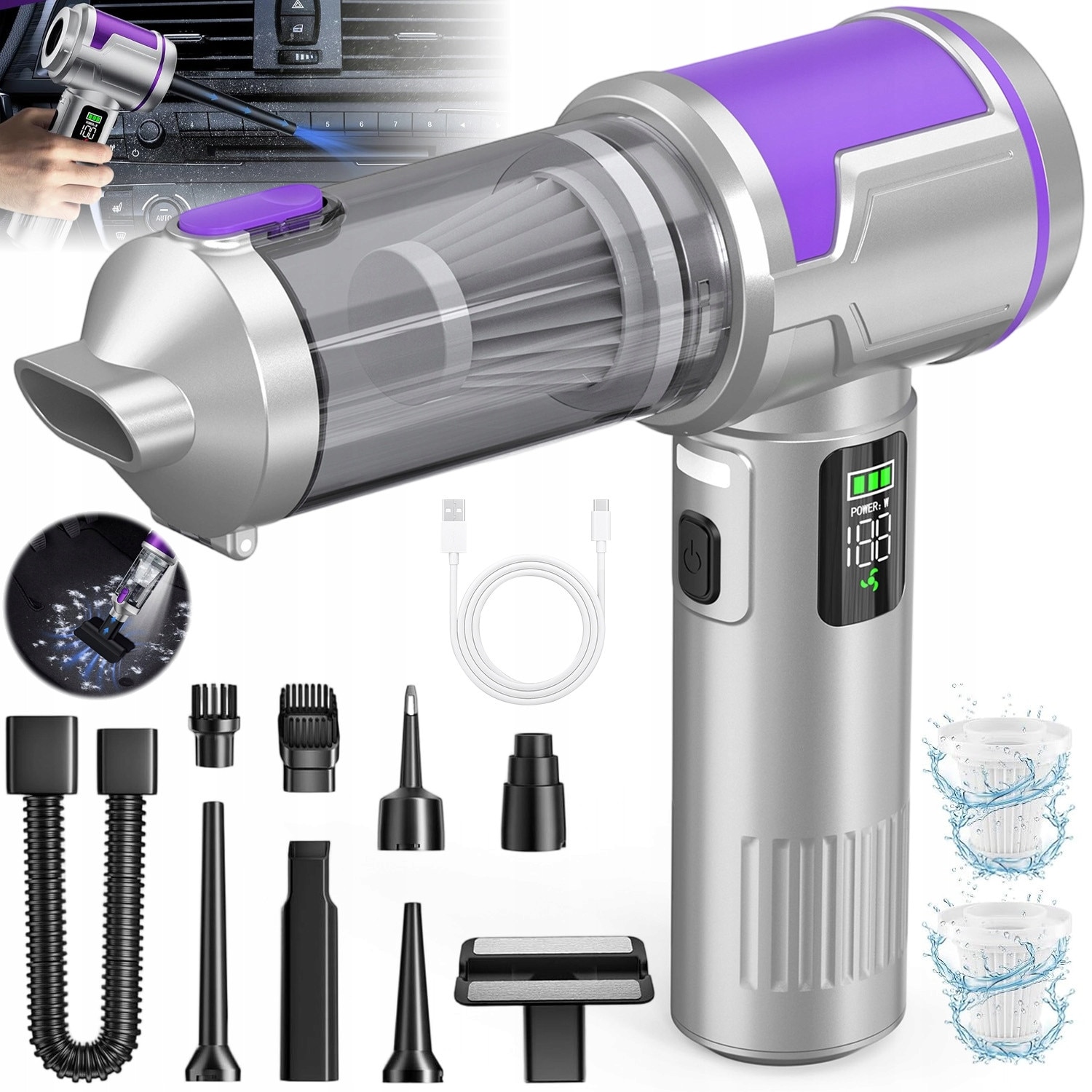 Aspirator fara fir, 15KPA, 3 viteze, 80000 RPM, LCD