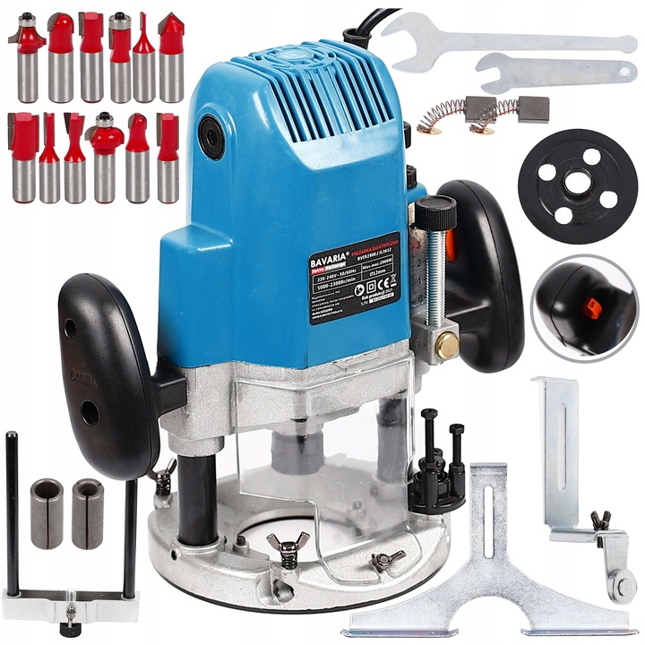 Bavaria BVER2900 felsőmaró, 2900W, 6 fokozat, 12 marófej készlet, 160mm