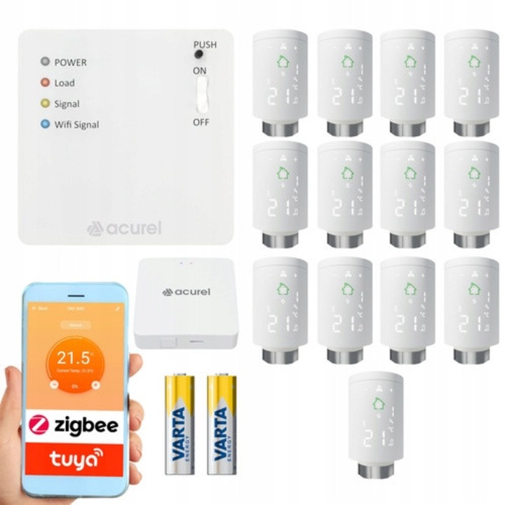 Комплект 13x Интелигентен Термостат ZigBee TUYA, Acurel, Бял, 52x52x90mm