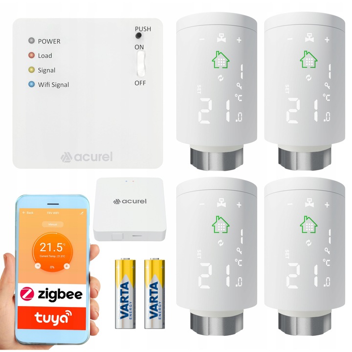 Комплект 4x интелигентни термостата ZigBee TUYA, Acurel, контрол на отоплението, бял