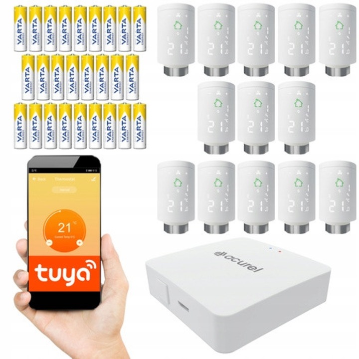 Комплект 13x термостатична капачка, Бял, 52x52x90mm, Gateway Zigbee 3.0 Tuya WIFI