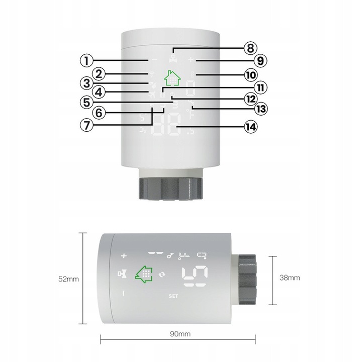 Kit Okos Otthon Acurel 1x termosztátfej Zigbee 3.0 TUYA rendszerrel a CO Piac vezérléséhez