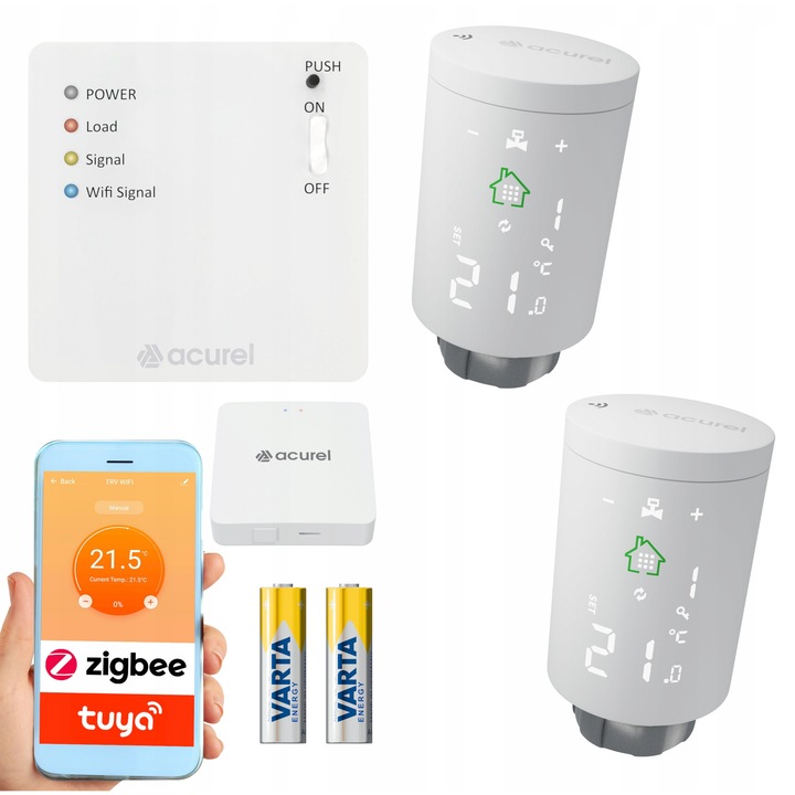 Комплект 2x ZigBee TUYA Термостатични Глави за Отопление, Acurel, Бял, 52x52x90мм