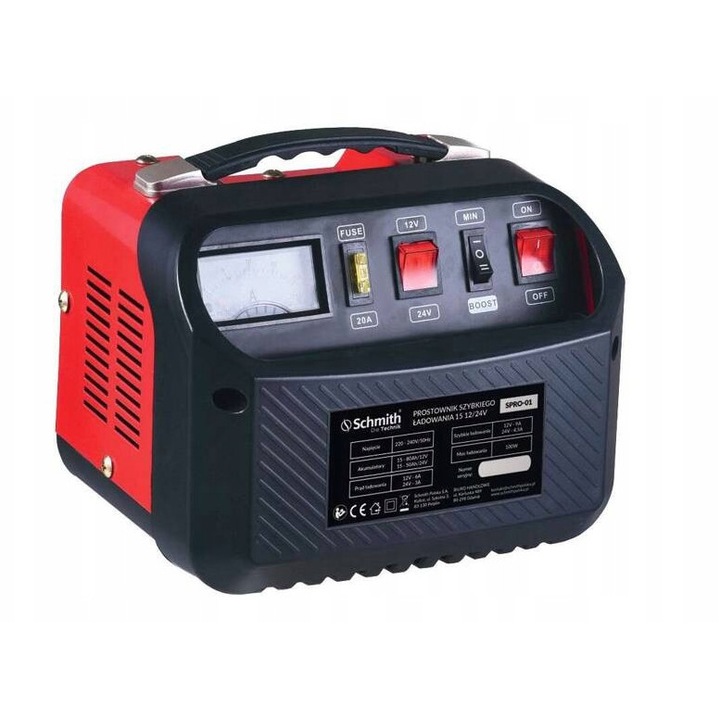 Prostownic auto Schmith 15A 12/24V, 45A incarcare rapida, 1000W, pentru acumulatori 30-400Ah