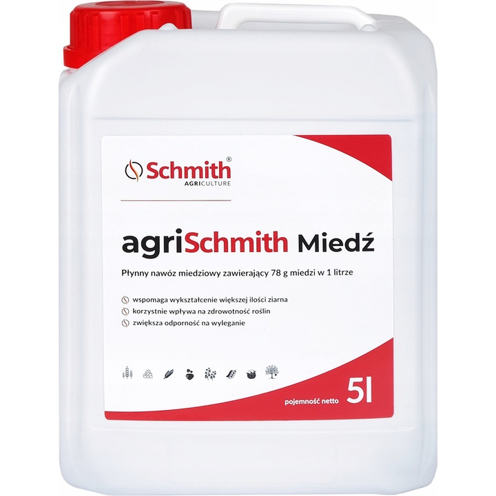 Ingrasamant lichid cu cupru 5L, Schmith, pentru culturi de porumb, cartofi, sfecla, rapita, cereale, floarea-soarelui, legume