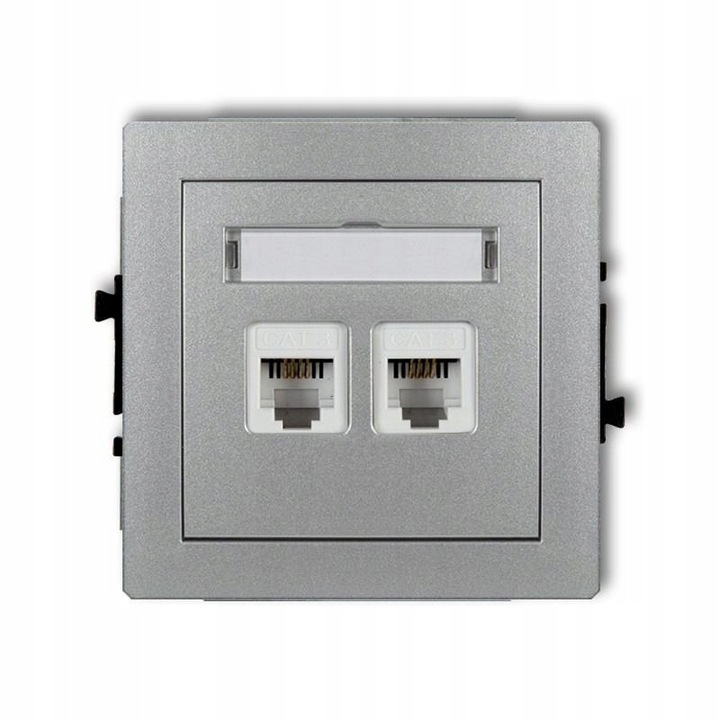 Телефонен контакт DECO, Karlik, 2 x RJ11, сребрист металик, 90,20x90,20x36,50 мм