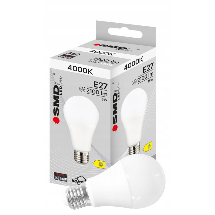 Комплект 6 LED крушки E27 15W, SMD LEDline, 4000K, 2100lm, O60x123mm, Неутрална