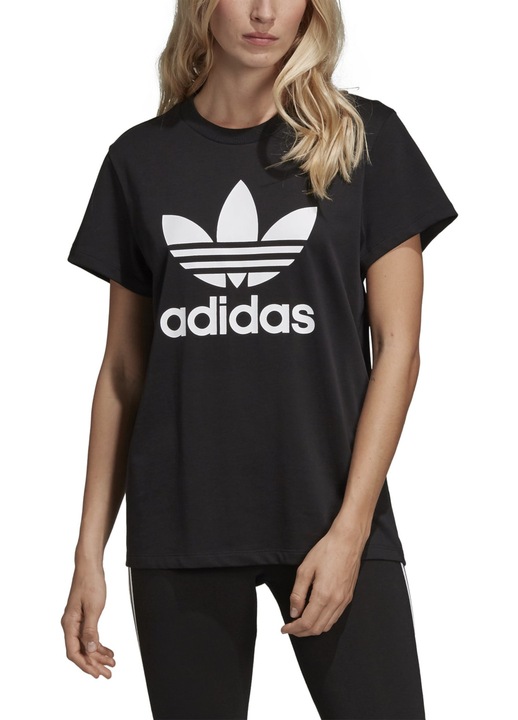 Tricou sport dama, adidas, Boyfriend Trefoil, croiala supradimensionata, negru, bumbac, 34 EU