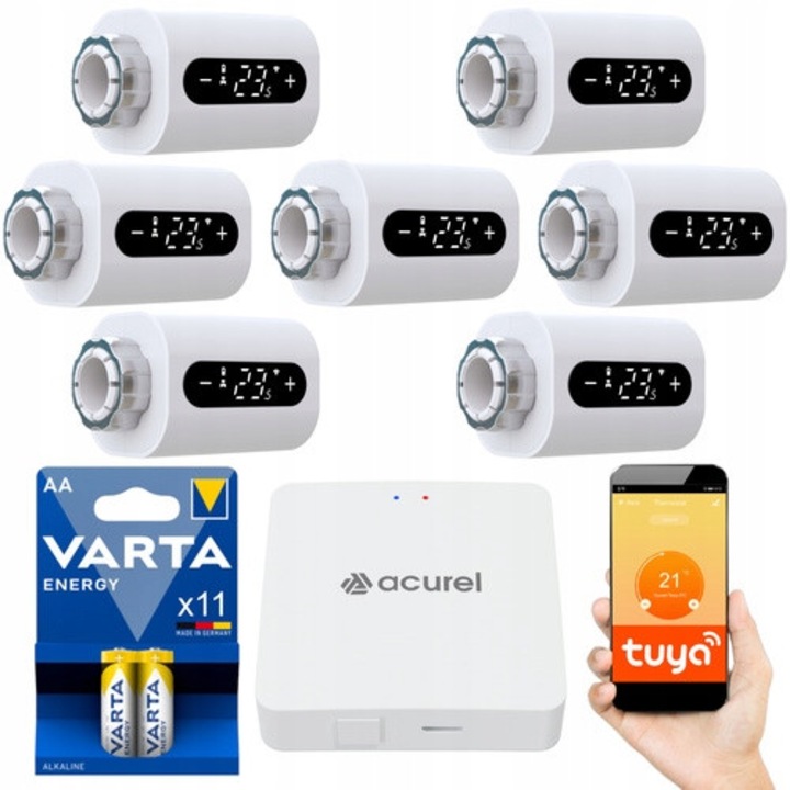 7x SMART Електронен Термостатичен Вентил, ACUREL, комплект с батерии