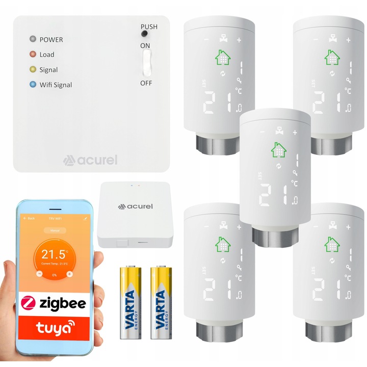 5x Термостатична глава TUYA Zigbee WIFI Управление на централно отопление, Бял