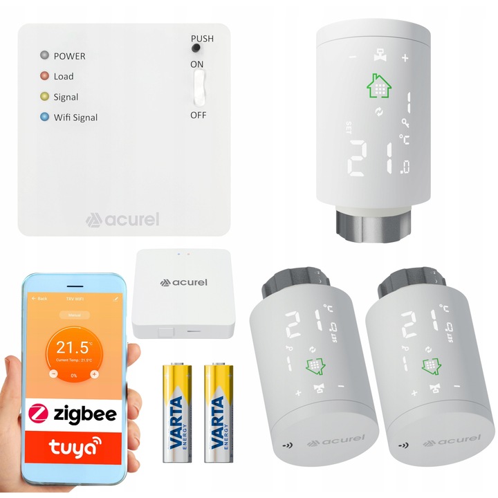 Комплект 3x Интелигентен термостат ZigBee TUYA, Acurel, Контрол на отоплението, Бял, Включени батерии