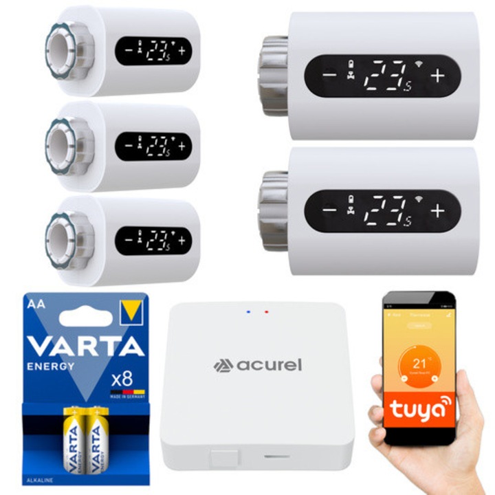 Комплект 5x Аксесоари за радиатори Acurel Glowica Термостат SMART за радиатор с Gateway ZIGBEE 3.0 TUYA WIFI