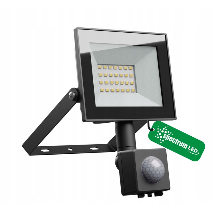 LED reflektor 20W mozgásérzékelővel, Spectrum, IP44, 1650 lumen, fekete, 116x174x53mm