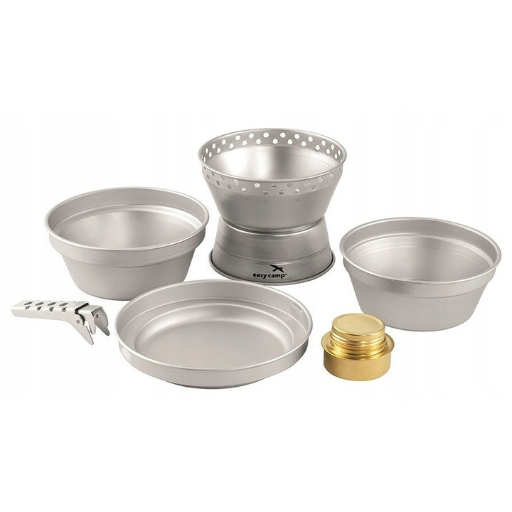 Комплект за готвене Easy Camp Storm Cooker, 1,3л и 1,5л, алуминий, със стойка и спиртна горелка