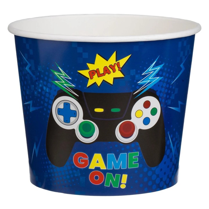 Kék kartonpohár "Game On" mintával snackhez - 1.8L