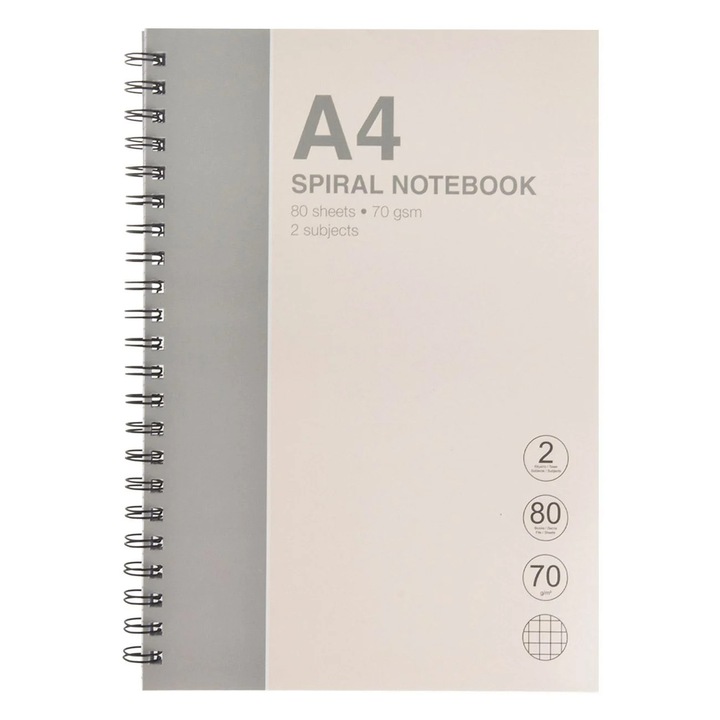 Caiet A4 Matematica Bej Gri cu 2 Subiecte & Spirala - 80F