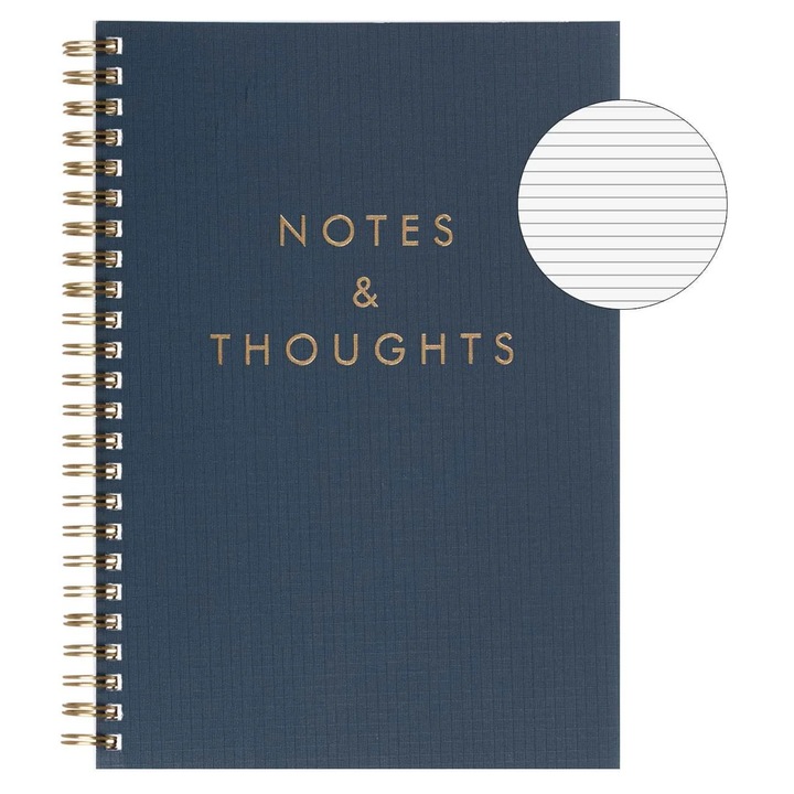 Carnetel Notitie A5 Gri "Notes & Thoughts" cu Spirala & 2 Subiecte- 80F