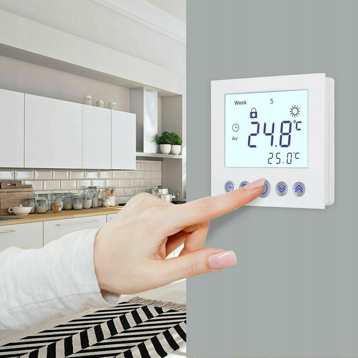 Arhatreya 16A termosztát LCD kijelzővel, kék háttérvilágítással, 3m érzékelőkábellel
