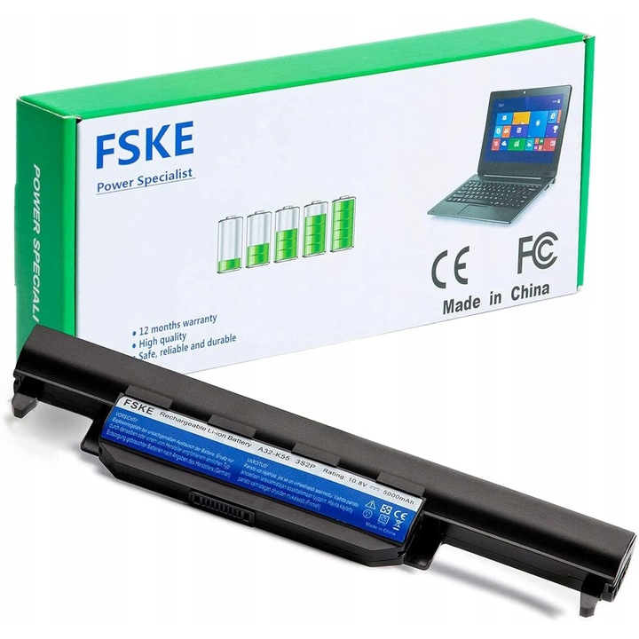 Laptop akkumulátor, FSKE, 5000 mAh, 10.8 V, 6 cellás