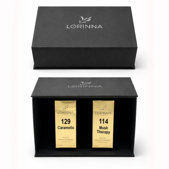 Set parfum Lorinna Paris Musk Therapy & Caramello, 2 x 50 ml, Cutie cadouri parfum premium