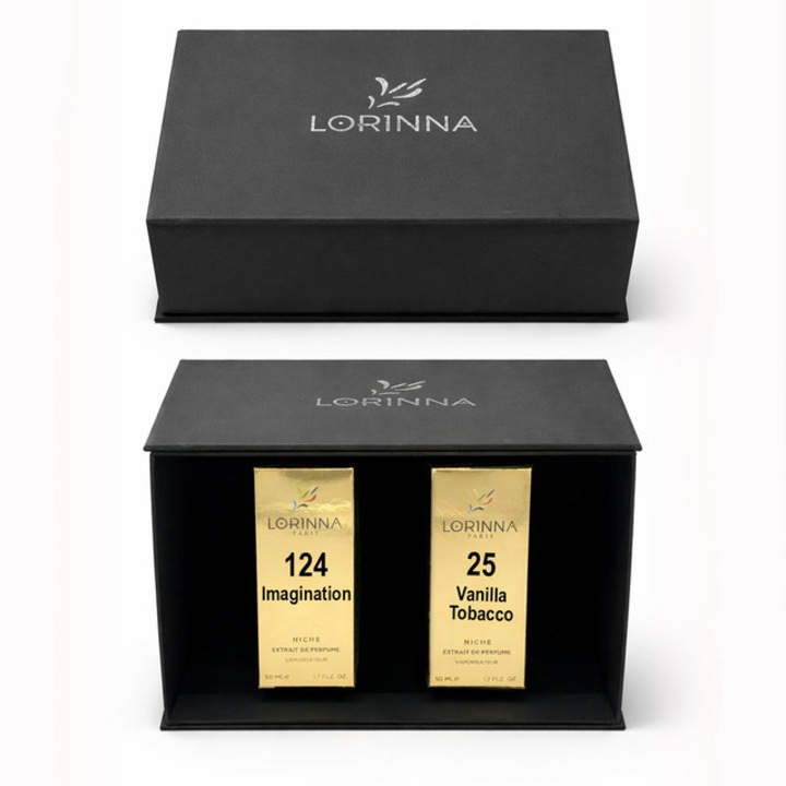 Set parfum Lorinna Paris Vanilla Tobacco & Imagination, 2 x 50 ml, Cutie cadouri parfum premium