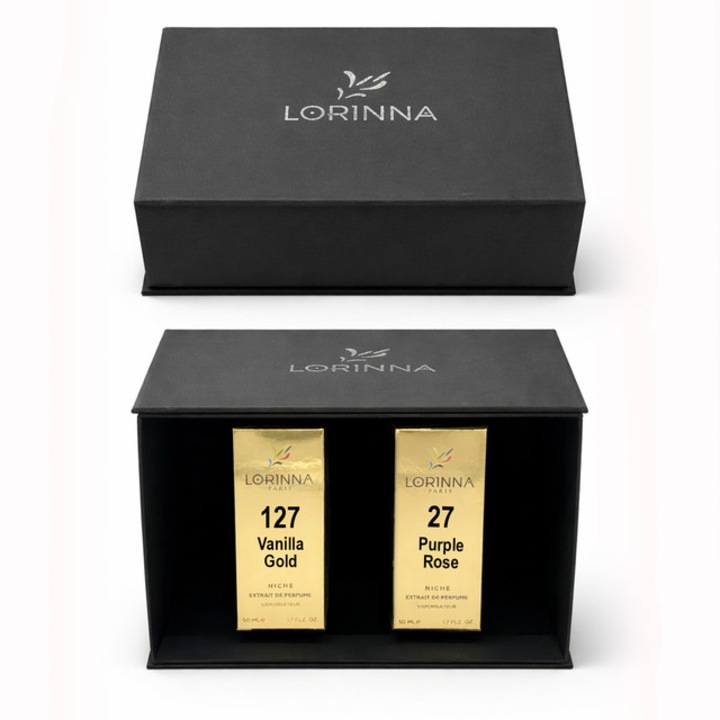 Set parfum Lorinna Paris Purple Rose & Vanilla Gold, 2 x 50 ml, Cutie cadouri parfum premium