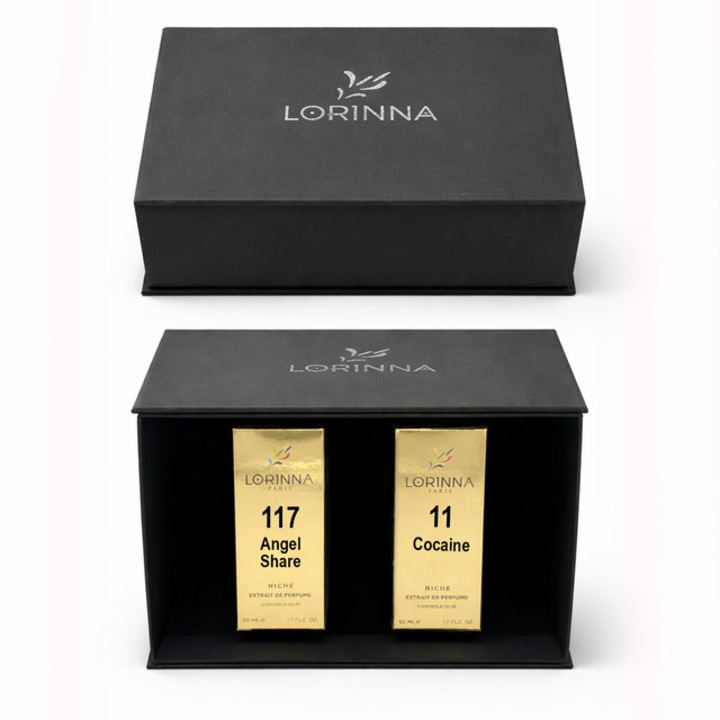 Set parfum Lorinna Paris Cocaine & Angel Share, 2 x 50 ml, Cutie cadouri parfum premium