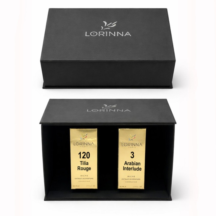 Set parfum Lorinna Paris Arabian Interlude & Tilia Rouge, 2 x 50 ml, Cutie cadouri parfum premium