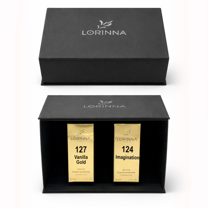 Set parfum Lorinna Paris Imagination & Vanilla Gold, 2 x 50 ml, Cutie cadouri parfum premium