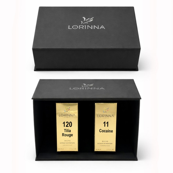 Set parfum Lorinna Paris Cocaine & Tilia Rouge, 2 x 50 ml, Cutie cadouri parfum premium