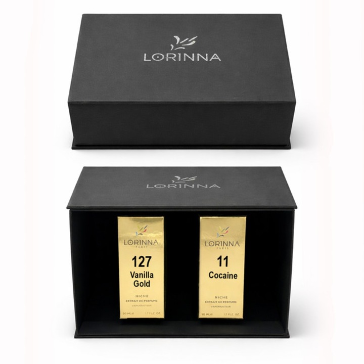 Set parfum Lorinna Paris Cocaine & Vanilla Gold, 2 x 50 ml, Cutie cadouri parfum premium