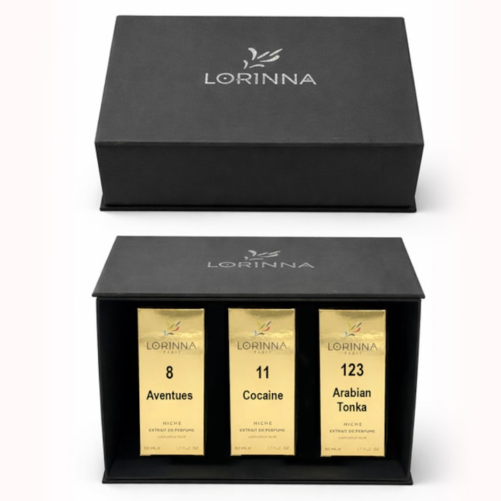 Set parfum Lorinna Paris Aventues & Cocaine & Arabian Tonka, 3 x 50 ml, Cutie cadouri parfum premium