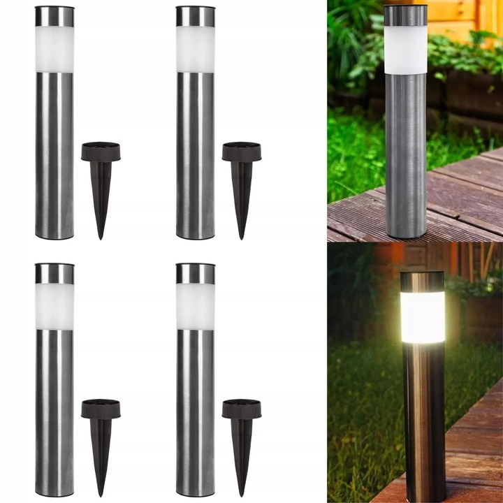 Комплект 4x LED соларна лампа за градина, NEO TOOLS, неръждаема стомана, IP44, 43x6см