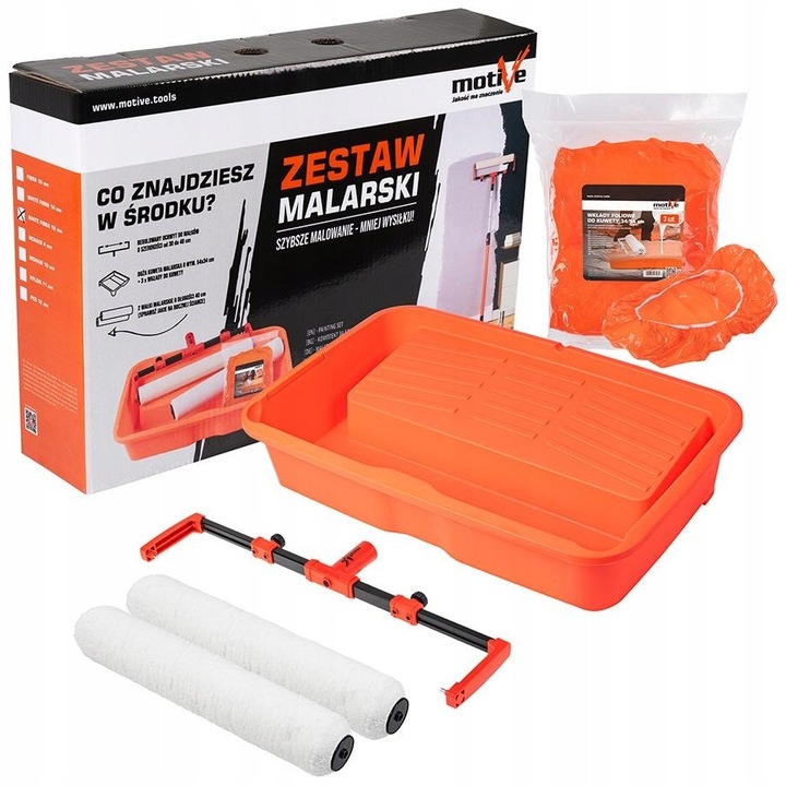 Set de unelte de vopsire Motive, 1x cuveta V-PRO 54x34cm, 3x inserturi, 2x role Fibra 40cm, 1x maner reglabil 30-50cm