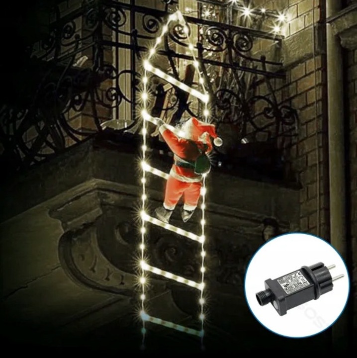 LED-es világító figura, Mikulás létrán, 304 LED, 3m, hideg fehér, IP44