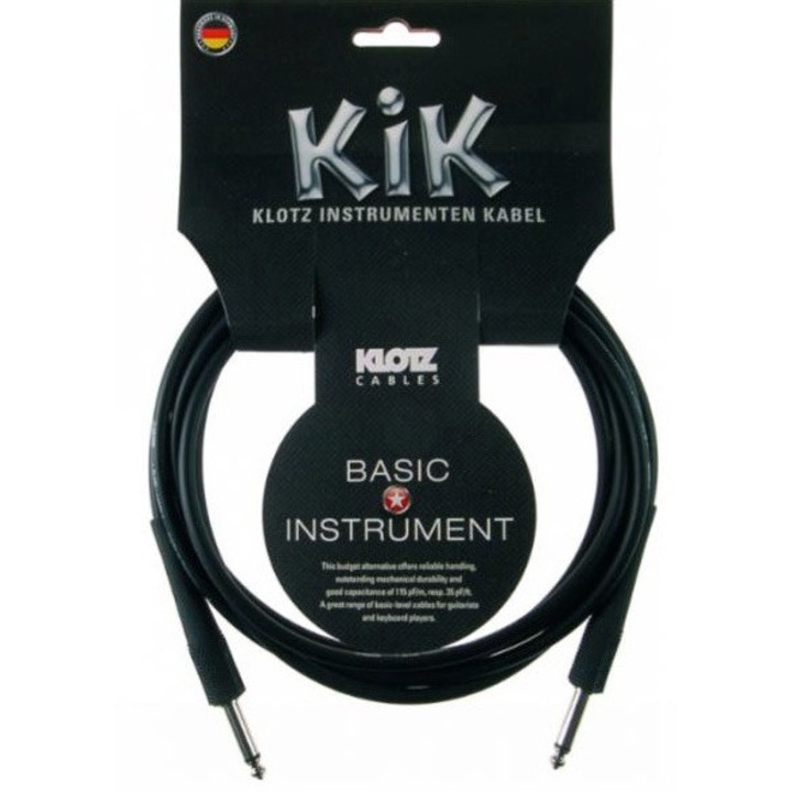 Klotz hangszerkábel, 3m, 2 nagy jack, fekete