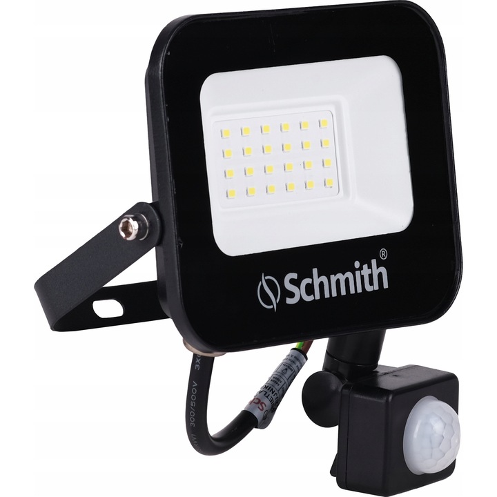 LED reflektor 20W mozgásérzékelővel, Schmith, 2000 lumen, fekete, 145x138mm