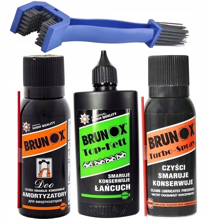 Brunox kerékpár karbantartó készlet, 3 termék 100 ml, tisztítókefével, rozsdagátlóval