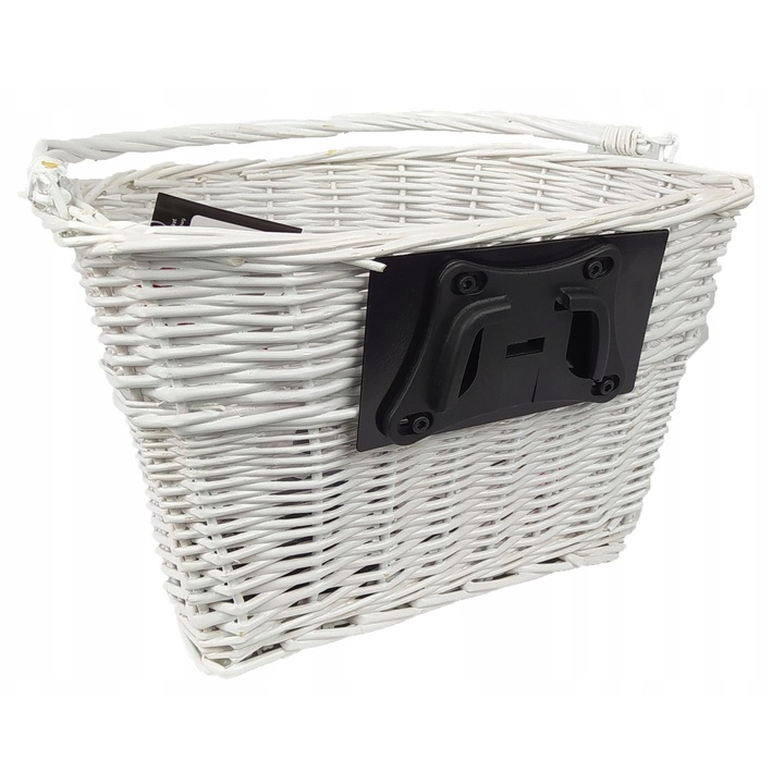 Cos de bicicleta din rachita Sportown, montare pe ghidon, alb, 35x25,5x22cm, capacitate 6kg, set complet