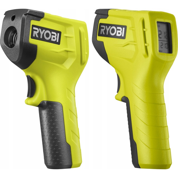 Ryobi RBIRT08 érintésmentes hőmérő, infravörös pirométer, -50°C és 550°C között, 8:1 távolság/pont arány, °C/°F egységek, sárga-zöld, 1 db.