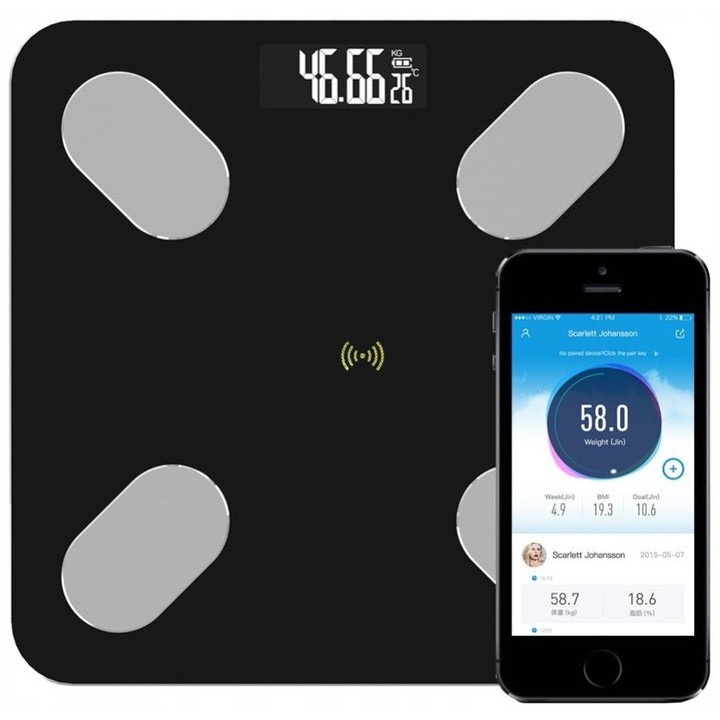 Cantar corporal Azaris, electronic, bluetooth, 17 functii, 28x28cm, 180kg