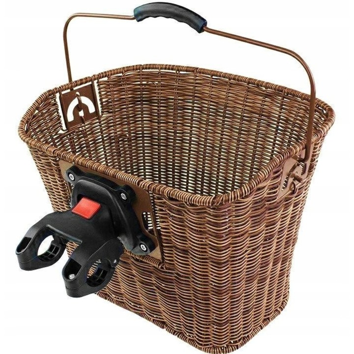 Cos de bicicleta 2K, model HT-185, montare pe ghidon, 35x25x26 cm, culoare maro, set complet cu suport si manere.